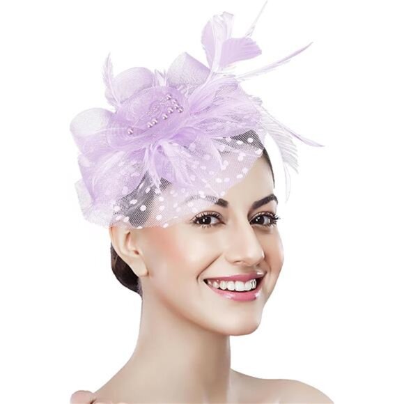 Fascinator Tea Party Hat 20s 50s Wedding Cocktail Flower Mesh Feathers - Picture 1 of 16